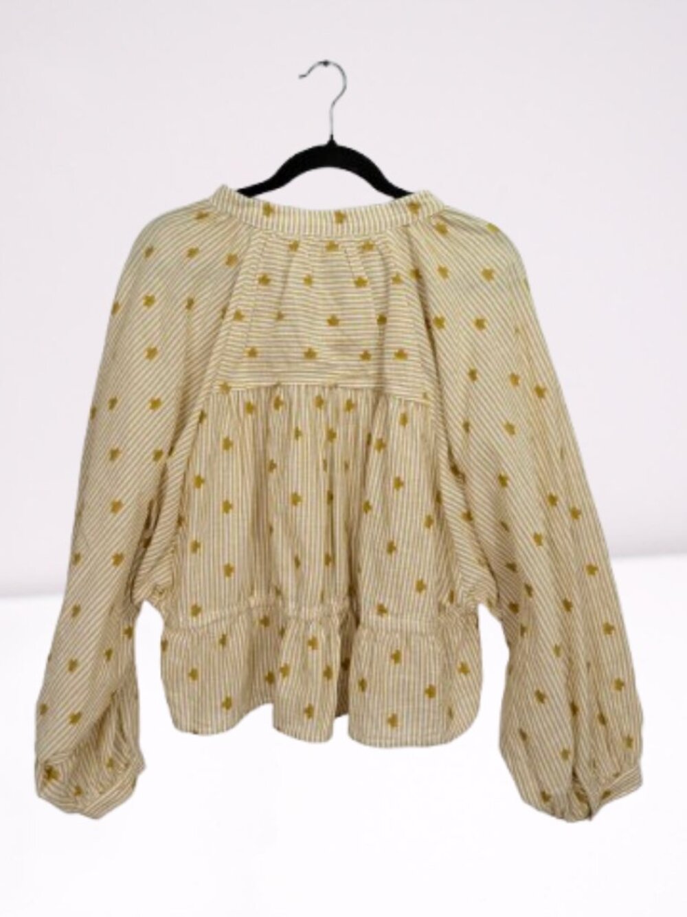 Pilcro NWOT The Sidney Batwing Blouse Cinched Waist Edition Sz L Mustard/White - Picture 7 of 10